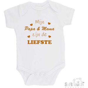 100% katoenen Romper ""Mijn Papa & Mama zijn de liefste"" Unisex Katoen Wit/tan Maat 68/74