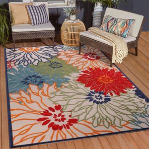 Multikleur Vloerkleed voor Binnen en Buiten - Floral Tapijt met Bloemen Motief 140x200 cm