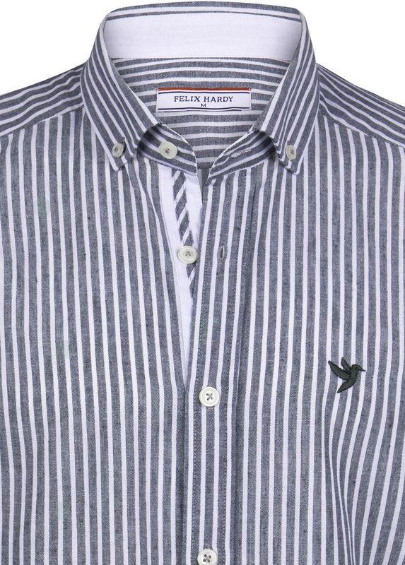 Felix Hardy Overhemd - Gestreept - Poplin Katoen Linnen - Lange Mouw Heren Navy - L