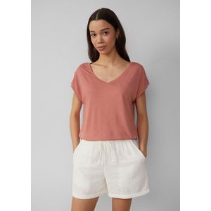 QS - Shirt - Abrikoos - V-hals - Kwartmouw - Losse Pasvorm - Jersey