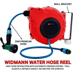 Widmann WM-15W: Uittrekbare Watermuurslanghaspel 15M Uitrekbare waterslang muur wand bevestiging