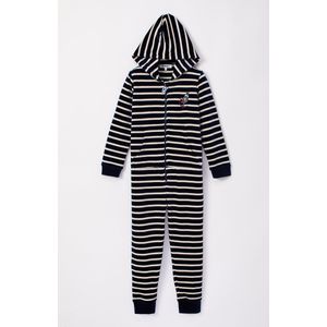 Woody onesie velours unisex - donkerblauw gestreept - kalkoen - 232-10-ONE-V/926 - maat 116