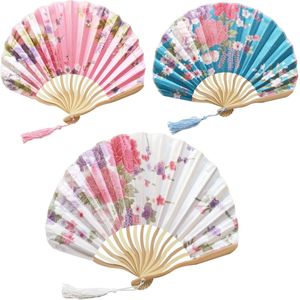 3 Pieces Wedding Fans Japanese Chinese Foldable Wooden Fabric Bag Bamboo Folding Fan Hand Fan Foldable for Decoration Birthday Party