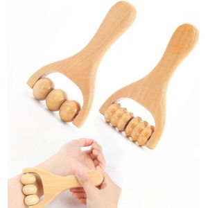 2 Stuks Houten massage roller tool –Massageapparaten – Bindweefselmassages – Massageapparaten – Relax - Massage apparaat - voor Rug, Nek, Schouder, Gezicht, Voet & Lichaam -LOUZIR