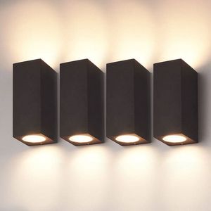 HOFTRONIC - 4x Selma Wandlamp Zwart - Up and Down - GU10 Fitting - 2 Lichtpunten - IP44 Waterdicht - Buitenlamp - Tuinverlichting - Wandspot binnen en buiten