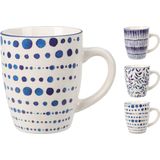 Excellent Houseware - Beker - Wit met Blauw - Porselein - 400 ml