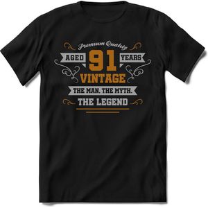 91 Jaar Legend - Feest kado T-Shirt Heren / Dames - Zilver / Goud - Perfect Verjaardag Cadeau Shirt - grappige Spreuken, Zinnen en Teksten. Maat XXL