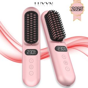 Luxyn® - Draadloze Stijlborstel - LED - 2025 model - Valentijnsdag - Roze - Stijlkam - Stijlborstels - Warmte borstel - Straight Brush - Elektrische haarborstel - Stijltang - Fohnborstel - Draadloze fohn - Draadloze stijltang - Oplaadbaar