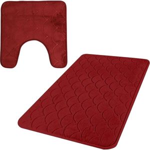 Urban Living badkamer droogloop matjes/tapijt - set 2x stuks - memory foam - donkerrood