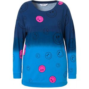 Angel of Style - Dames - Sweatshirt oversized kleurverloop smiley lange mouwen - Donkerblauw - Maat 44