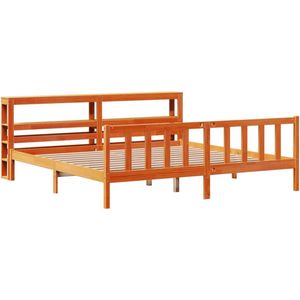 vidaXL - Bedframe - met - hoofdbord - massief - grenenhout - wasbruin - 200x200 - cm