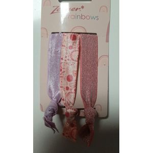 Zenner rainbow loves rainbows - 3 haarelastieken plat - roze metallic bubbles - 3x haarelastiek