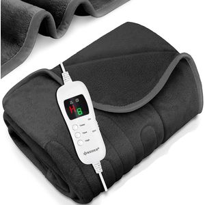 Mara Elektrische Deken - Warmtedeken - 9 Temperatuurniveaus - Timer - Wasbaar - Antraciet grijs - 160 x 120 cm