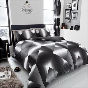 Luxe 3D driehoekige dekbedovertrek- en kussensloopset, polyester-katoen, zwart/grijs, tweepersoons (200 x 200 cm)