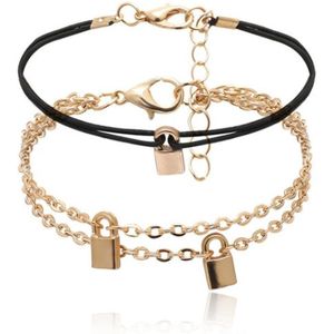 Armband Set 2 lagen - Goud zwart slotjes - 16-21 cm - Dames - Lieve Jewels