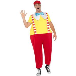Smiffy's - Opblaas Dikmaak & Spierballen Kostuum - Jolly Storybook Kleurig Jumpsuit Kostuum - Rood, Geel - Small / Medium - Carnavalskleding - Verkleedkleding