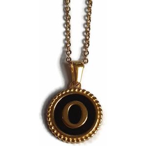 Aramat jewels -ketting-letter o- chirurgisch staal - zwart - goudkleurig-45cm - dames- rond