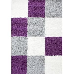 Flycarpets Candy Shaggy Vloerkleed - 200x290cm - Paars Geblokt