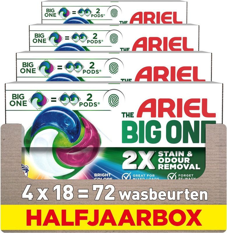 Ariel - The Big One - Wasmiddel Pods - Stralende Kleuren - 4 x 18 Wasbeurten