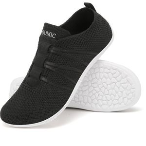 Somic Barefoot Schoenen - Instappers - Gymschoenen Zaalschoenen - Sportschoenen Sneaker - Ademend Knit Mesh - Platte Zool - Zwart - Maat 41