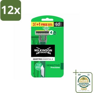 Wilkinson - Wegwerpscheermesjes - Quattro Essential 4 - Strak Scheren - 4 mesjes - Voordeelverpakking - 12 stuks - Quattro Essential - Wilkinson Sword