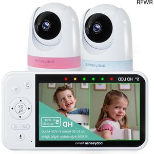RFWR® 5 inch HD-video-babyfoon met 2 camera's, nachtlampje en audiofunctie met witte ruis