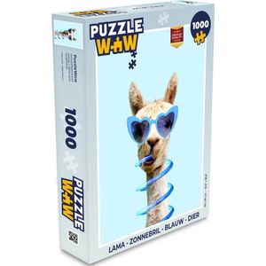 Puzzel Lama - Zonnebril - Blauw - Dier - Legpuzzel - Puzzel 1000 stukjes volwassenen