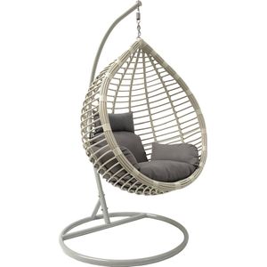 Rijoka Hangstoel Eggy Original Schommelstoel – Grijs Rattan - Grijs kussen - Large - Voor personen 1.90m Max.