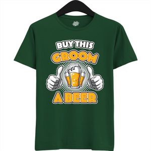 Buy This Groom A Beer | Vrijgezellenfeest Cadeau Man - Groom To Be Bachelor Party - Grappig Bruiloft Bruidegom Heren Shirt - T-Shirt - Unisex - Bottle Green - Maat S