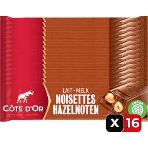 Côte d'Or Chocolade Repen Melk Hele Hazelnoten - 45 Gram - 16 Stuks - Chocolade - Reep - Snack - Voordeelverpakking