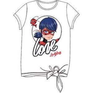 Miraculous Ladybug T-shirt - LOVE met knoop - wit - maat 116 (6 jaar)