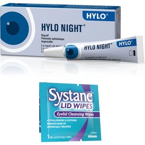 HYLO NIGHT® 5g Oogzalf Nacht Bescherming Droge Ogen + 1 Stuk Systane Lid Wipe Reinigingsdoekje