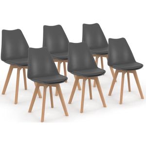 Set van 6 Scandinavische stoelen SARA donkergrijs voor eetkamer