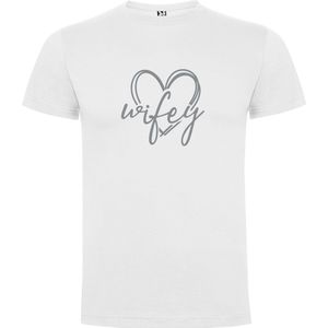 Wit T-Shirt met “Wifey“ Afbeelding Zilver Maat S