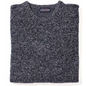 Osborne Knitwear Trui met vervilte ronde hals - Lamswol - Indigo Melange/Grey Mix - XL