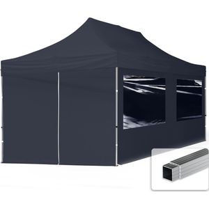 3x6 m Easy Up partytent Vouwpaviljoen, ECONOMY alu 32mm met zijwanden (panorama), donkergrijs