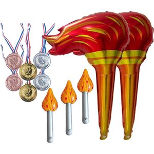 Allecto Plus - Opblaasbare Zaklamp en Metalen Medaille Set voor Olympische Spelen - 4 Stuks Zaklamp en 6 Stuks Medaille Set.