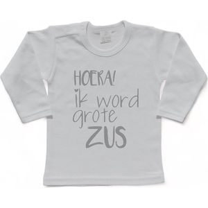 Shirt Aankondiging zwangerschap Ik word grote zus | lange mouw | grijs | maat 98 zwangerschap aankondiging bekendmaking Baby big sis sister