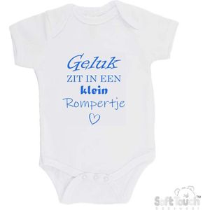 100% katoenen Romper ""Geluk zit in een klein rompertje"" Jongens Katoen Wit/blauw Maat 56/62