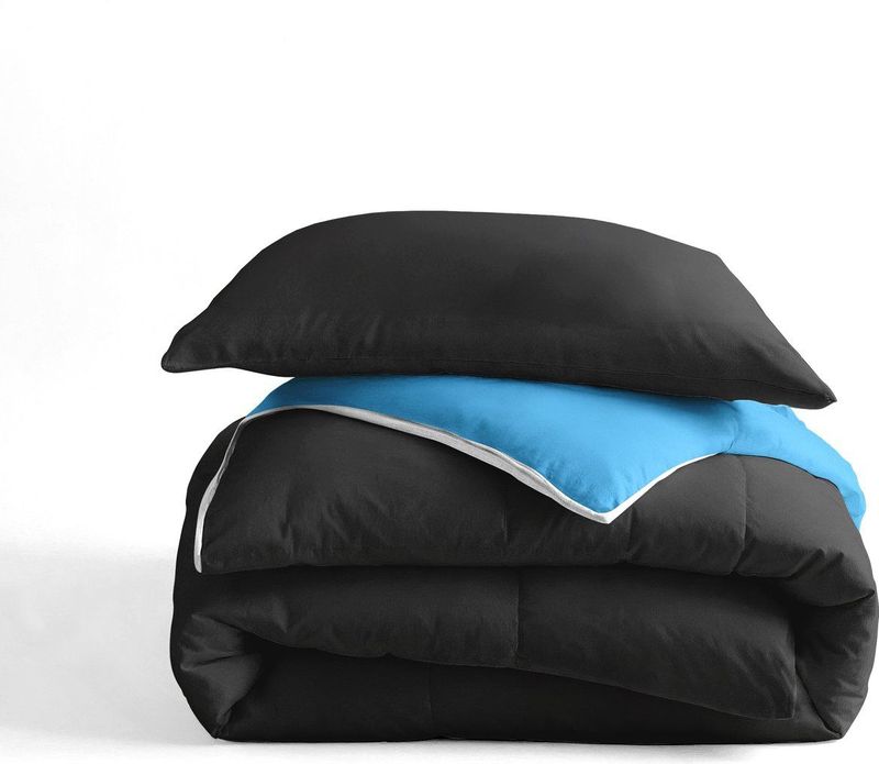 Sleeptime 2 in 1 Omkeerbare Dekbed - Dekbed zonder Overtrek + Gratis Kussensloop - 140x200 - Zwart/Blauw