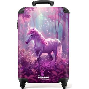 NoBoringSuitcases.com® - Kinderkoffer meisje met paarse eenhoorn - Kindertrolley meisjes - Handbagage koffer lichtgewicht - Reiskoffer trolley kinderen - Rolkoffer met wieltjes - Kindervalies - Past binnen 55x40x20 en 55x35x25