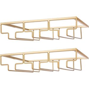Wijnglashouder onder kast, glazen houder voor wijnglazen, glaswerk, hangend metalen wijnglasrek, glazenopslag voor keuken, bar en restaurant, goud