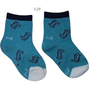 Cadeautip babysokken dino turquoise marineblauw wit 1-2 jaar