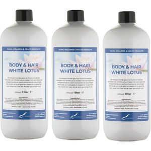 Body & Hair White Lotus 1 Liter - set van 3 stuks - 2 in 1 voor lichaam en haar.
