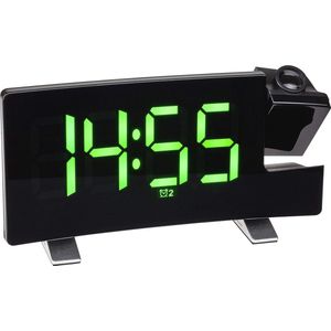 Projectiewekker met FM-radio en 2 Alarmtijden - Zwart met Groene Cijfers