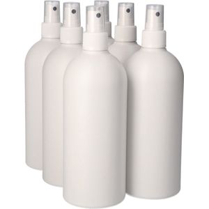 6x 250 ml Basic Round HDPE wit + Schroefdop zwart - Set van 6 Stuks