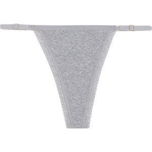Sexy Dames String - Grijs Ribstof - Dames Lingerie / Ondergoed - Kant - 95% Katoen - Maat S