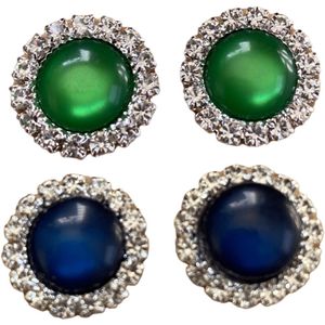 2 Paar-Oorclips-Groen-Blauw-1.5 cm-Kunststof-Geen gaatje-Charme Bijoux