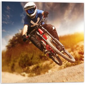 Forex - Man op Mountainbike  - 50x50cm Foto op Forex