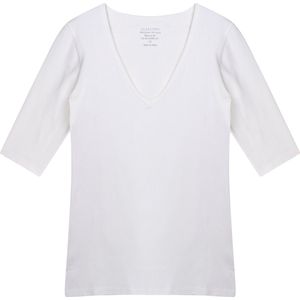 Claesen's® - Dames 3/4 Sleeve V-Neck T-Shirt - Wit - 95% Katoen - 5% Lycra